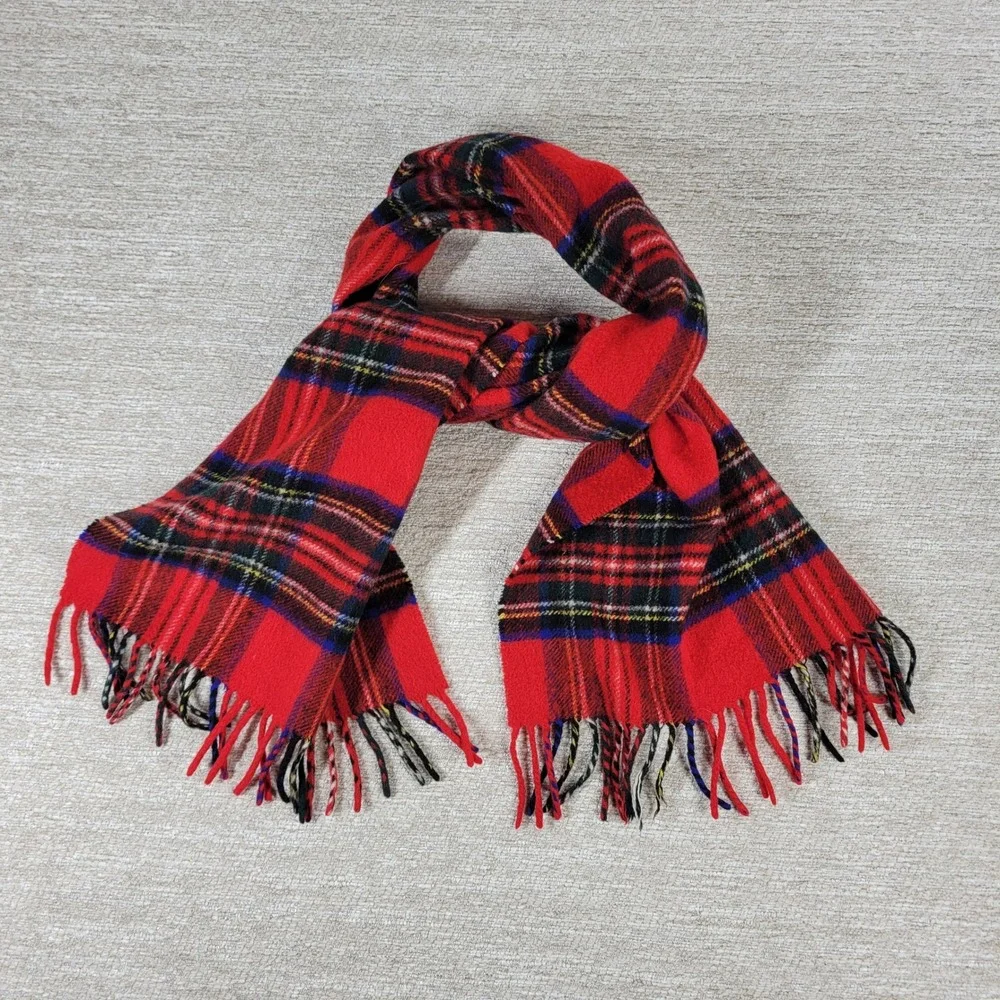 Cashmere Royal Stewart Tartan Plaid Fringe Scarf Unisex Red Warm Luxury Fashion